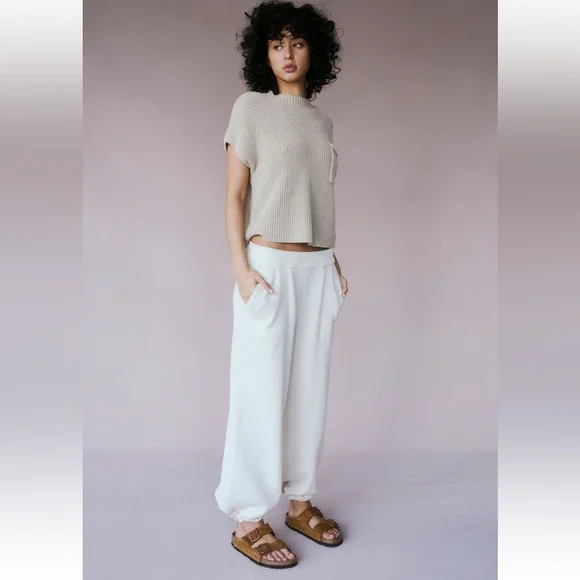 Free People Beach Freya Sweater Set Knit Pants and Top Cream Tan Vacation Set - Picture 2 of 12